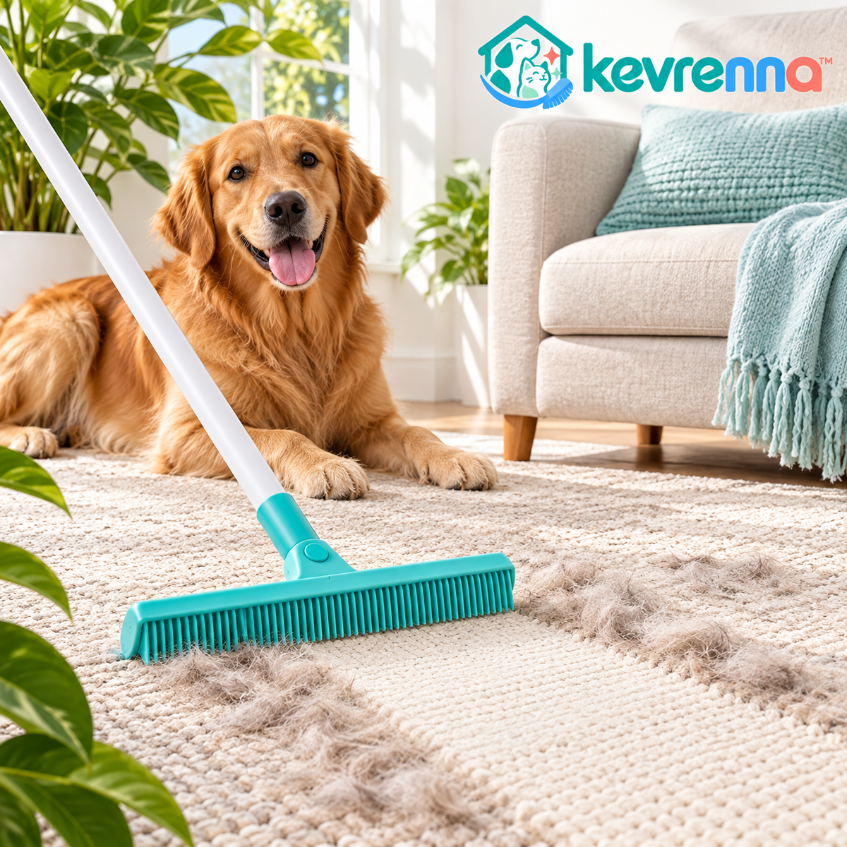kevrenna™ Long-Handle Carpet Hair Rake