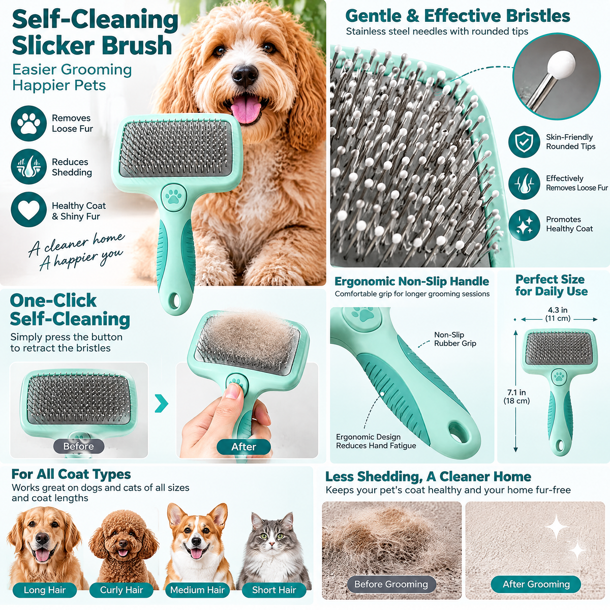 kevrenna™ Self-Cleaning Slicker Brush