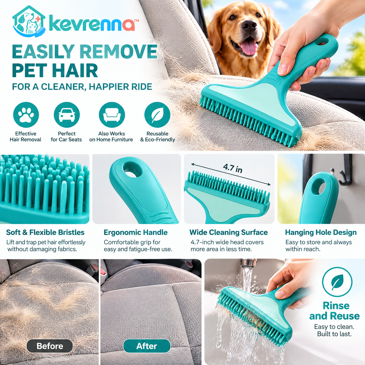 kevrenna™ Car Seat Pet Hair Remover