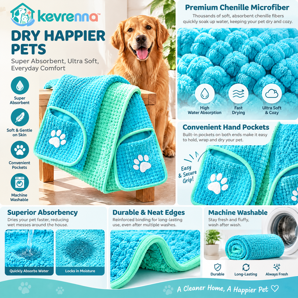 kevrenna™ Quick-Dry Microfiber Pet Towel