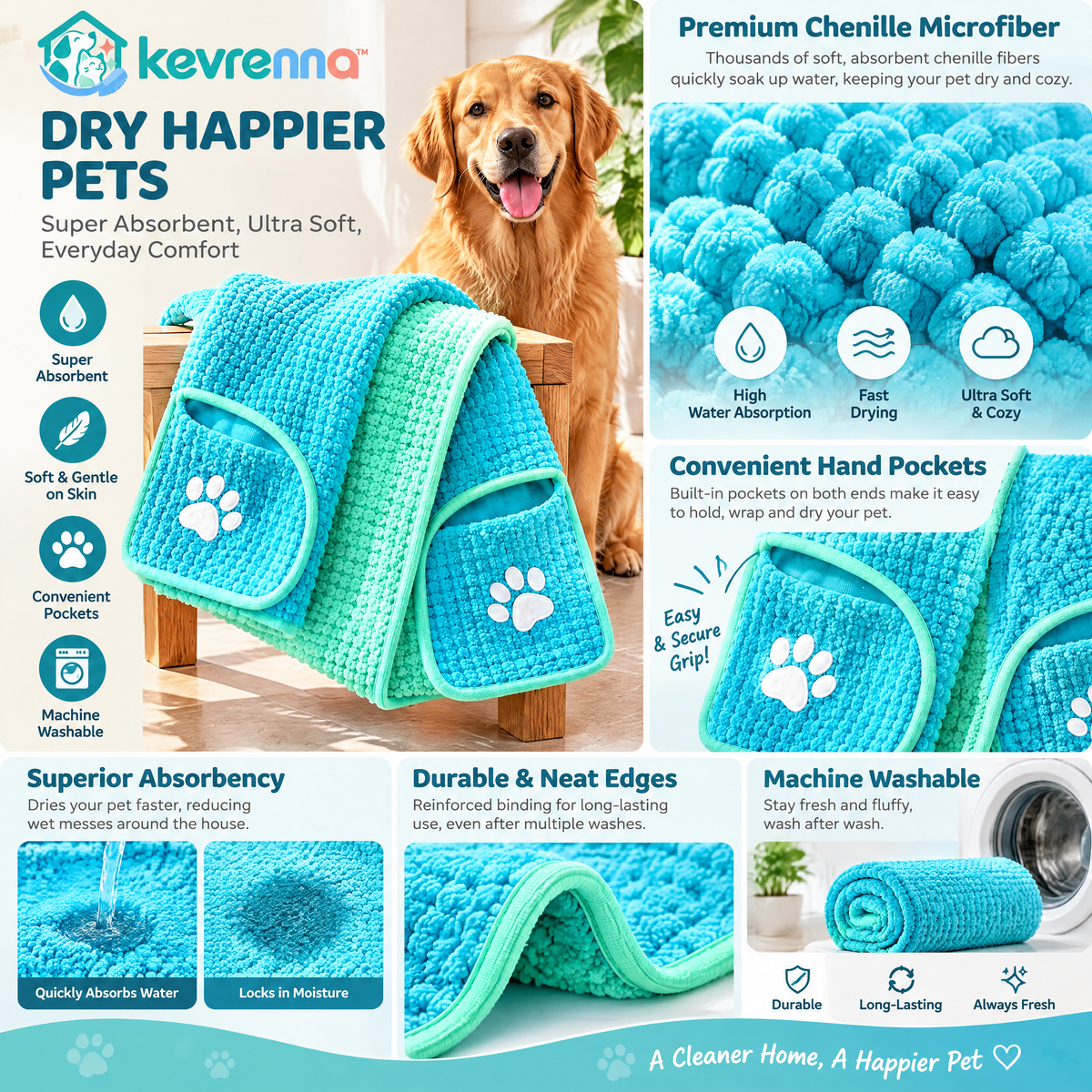 kevrenna™ Quick-Dry Microfiber Pet Towel
