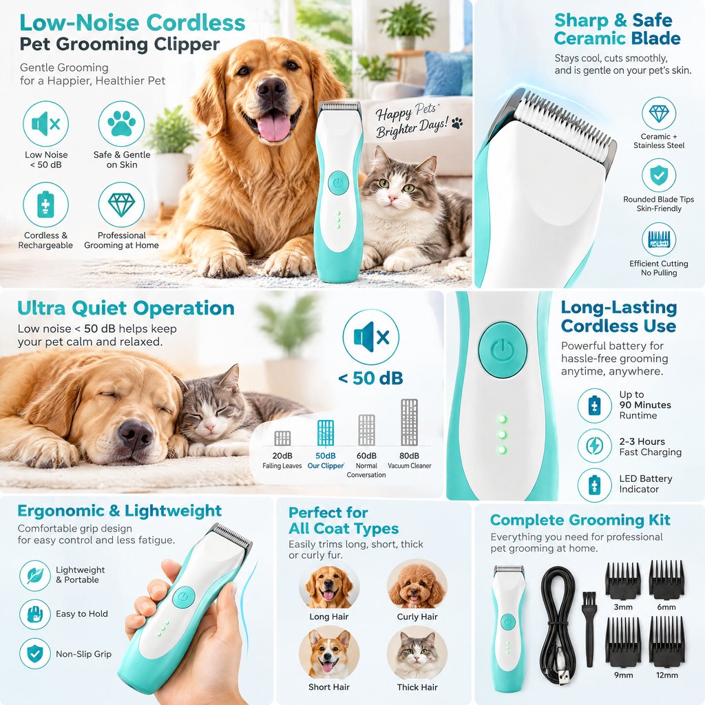 kevrenna™ Low-Noise Cordless Pet Grooming Clipper
