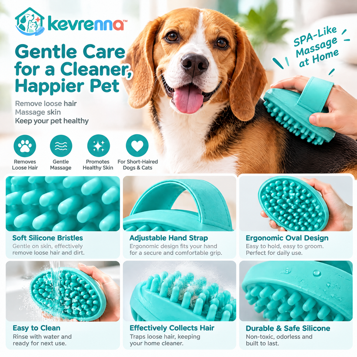 kevrenna™ Short-Hair Silicone Grooming Brush