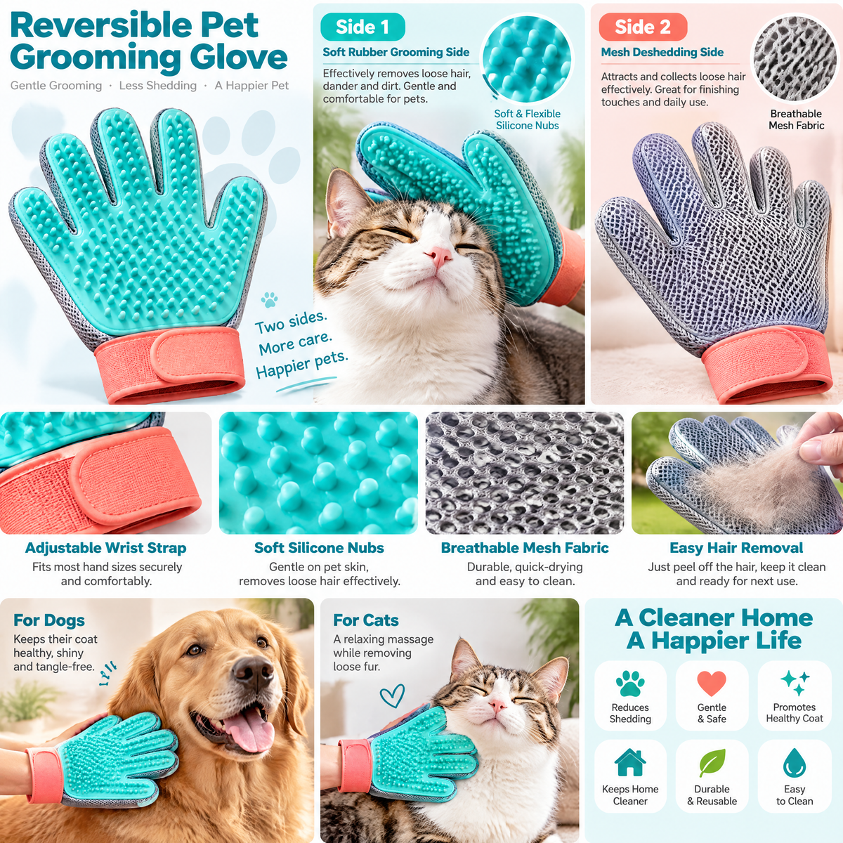 kevrenna™ Reversible Pet Grooming Glove